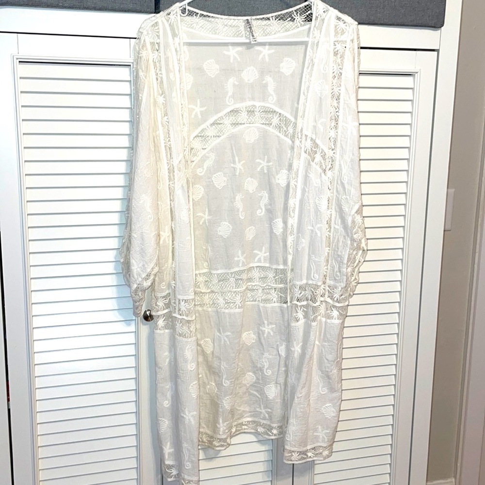 Lounge Beach Poolside Wear Bathing Suit Cover Up. White Lace USA Petsche S M - Picture 1 of 5